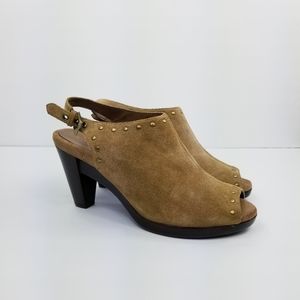 Aerosoles Haven Tan Sued Slingback Open Toe Heels